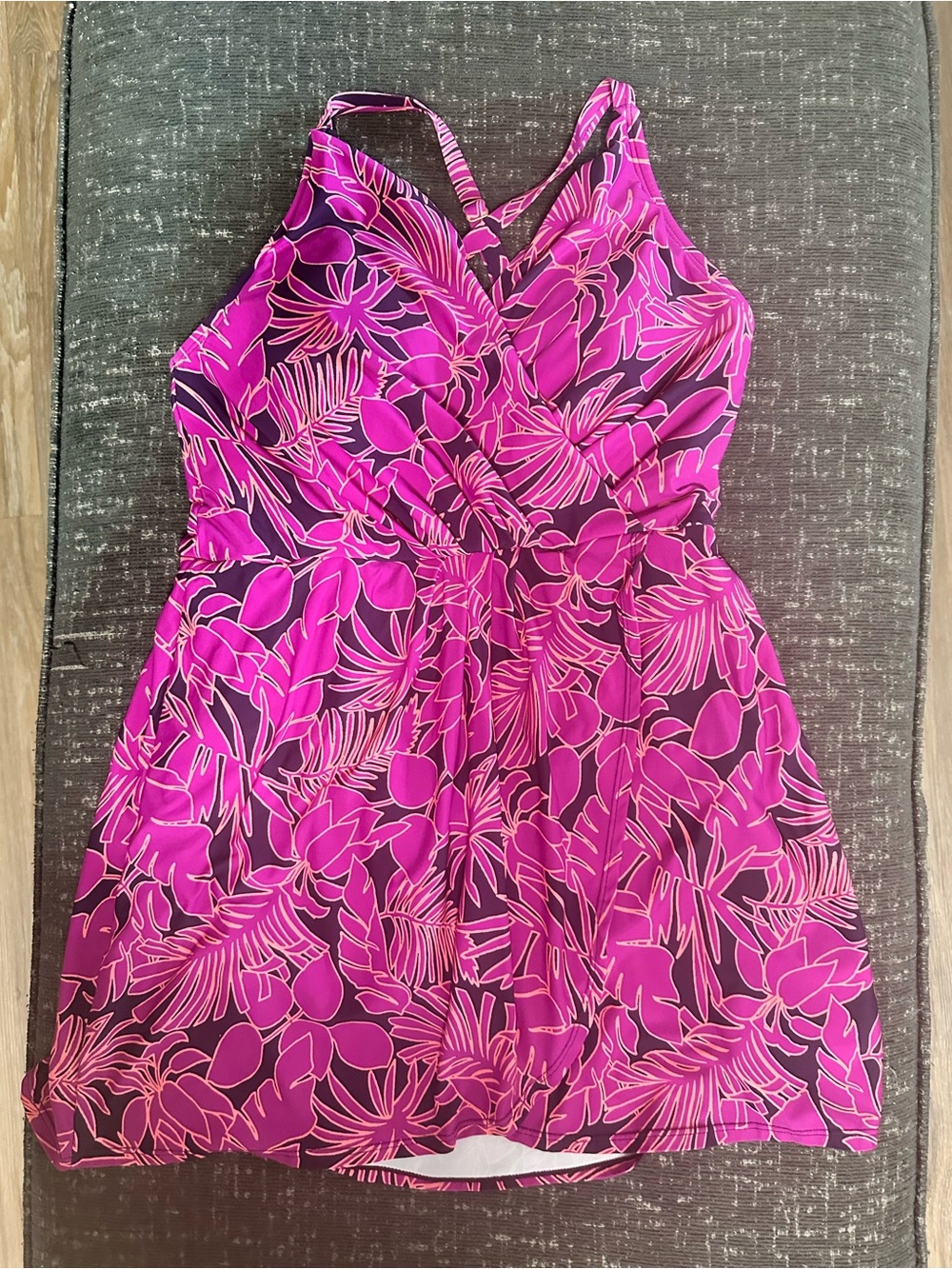 Lands' End Magenta Floral Surplice One-Piece Swimdress